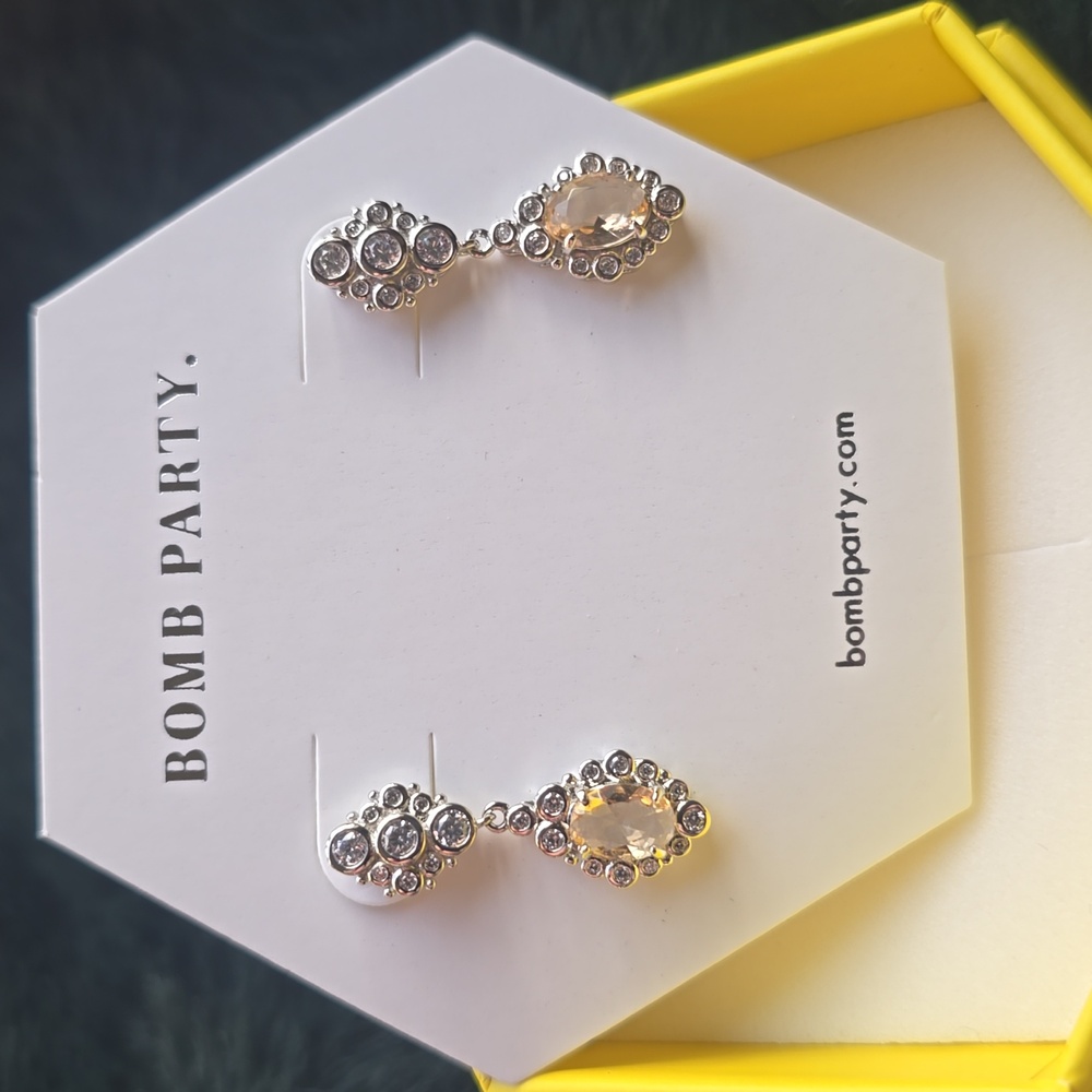 Bomb Party Earrings RBP3399 'Direction Of You' Rhodium Peach Topaz